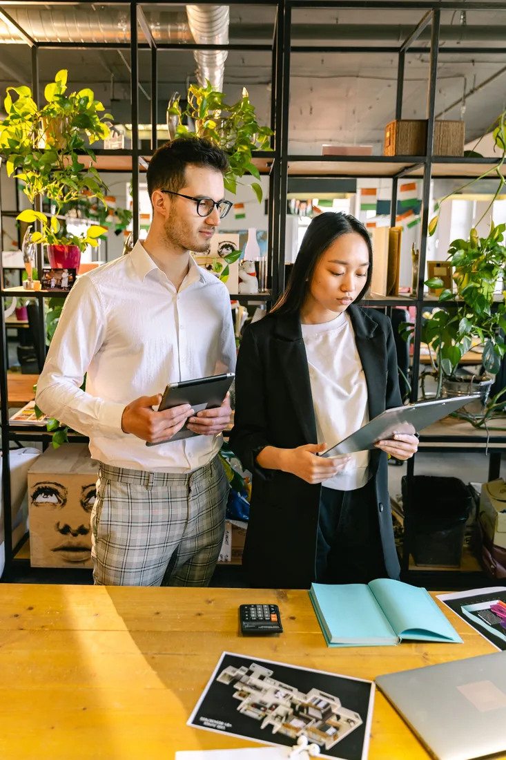 Professionals reviewing training and career-planning information