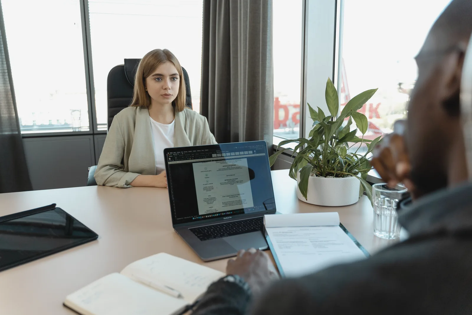 Professional job interview and employment discussion